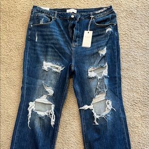 NWT RISEN Dark Wash Distressed Boyfriend Jeans Size 3x
